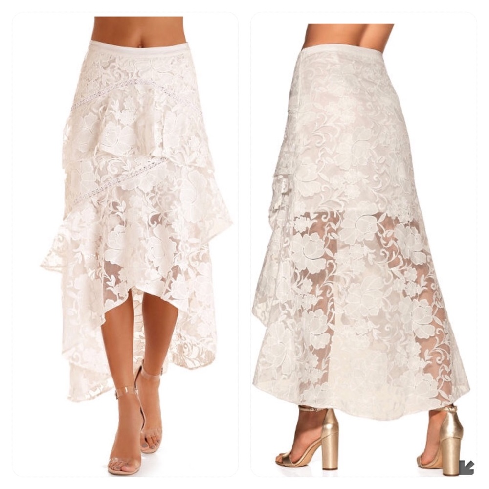 Boston Proper White Lace Asymmetrical Skirt